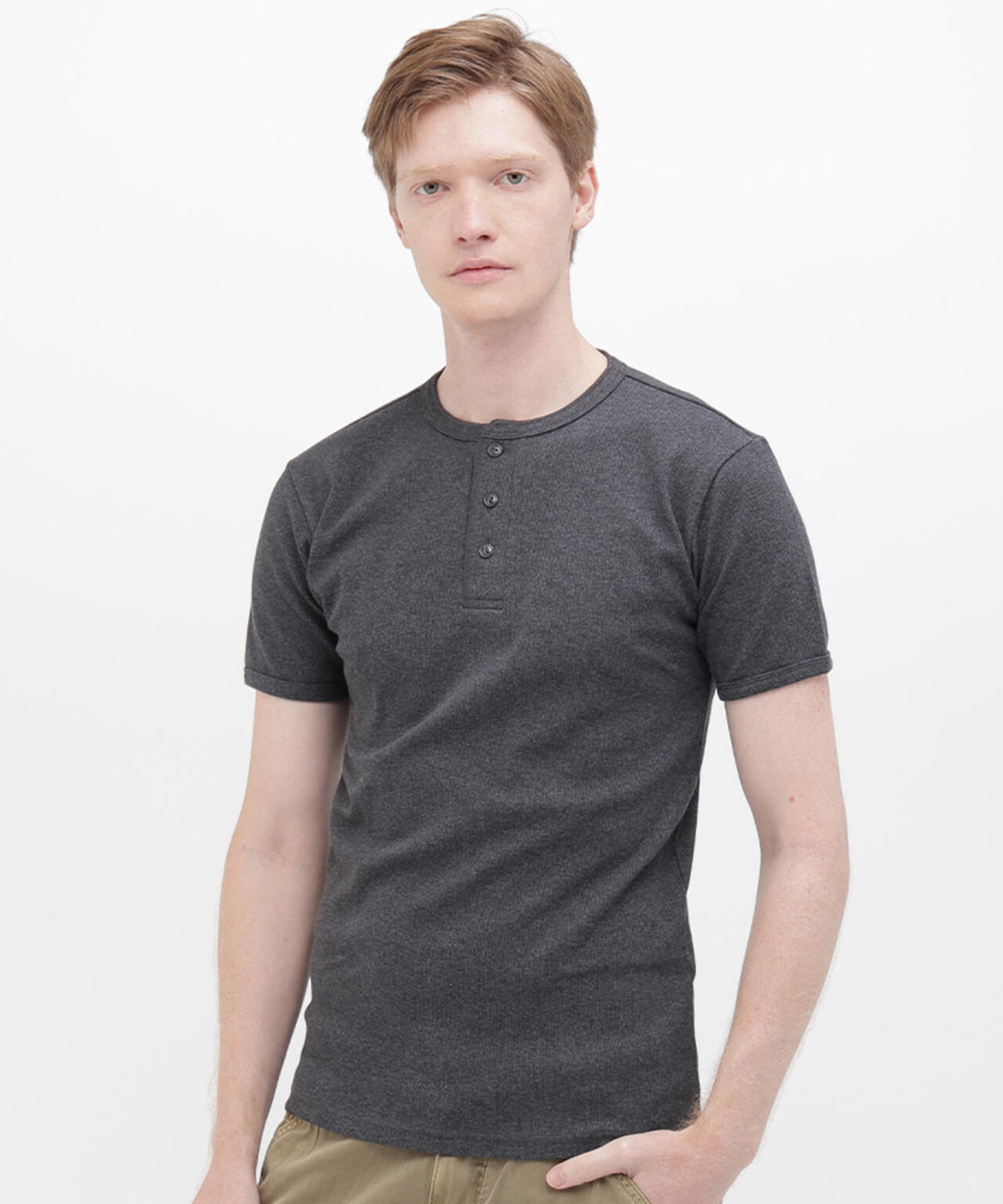 《DAILY/デイリー》RIB S/S HENLEY NECK T-SHIRT