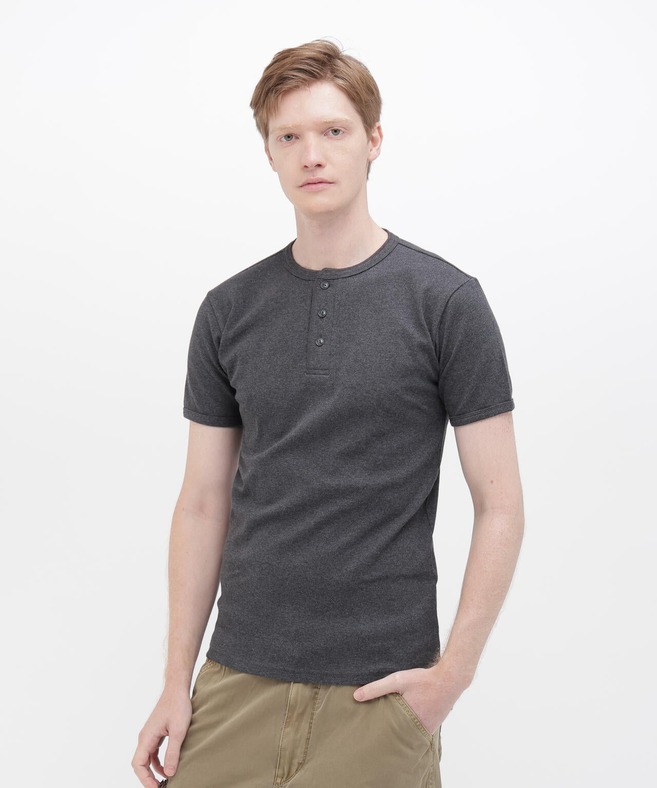 《DAILY/デイリー》RIB S/S HENLEY NECK T-SHIRT
