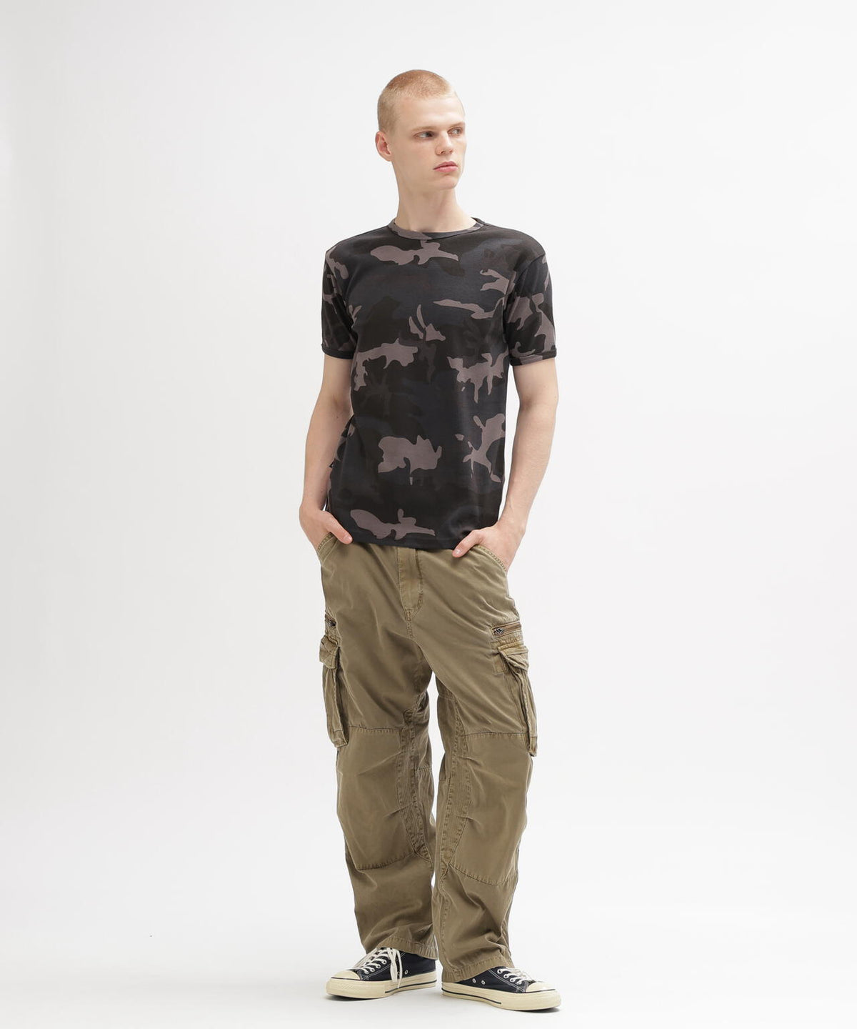 《DAILY/デイリー》RIB SHORT SLEEVE CREW NECK T-SHIRT ”CAMOUFLAGE”
