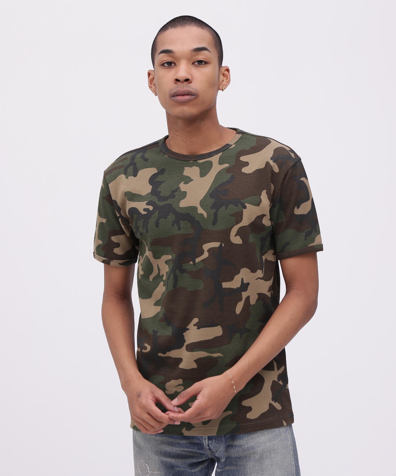 《DAILY/デイリー》RIB SHORT SLEEVE CREW NECK T-SHIRT ”CAMOUFLAGE”