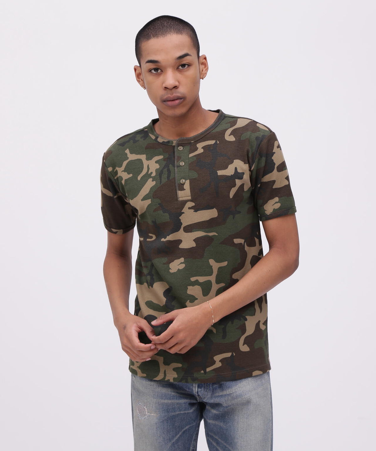 《DAILY/デイリー》RIB S/S HENLEY NECK T-SHIRT ”CAMOUFLAGE”