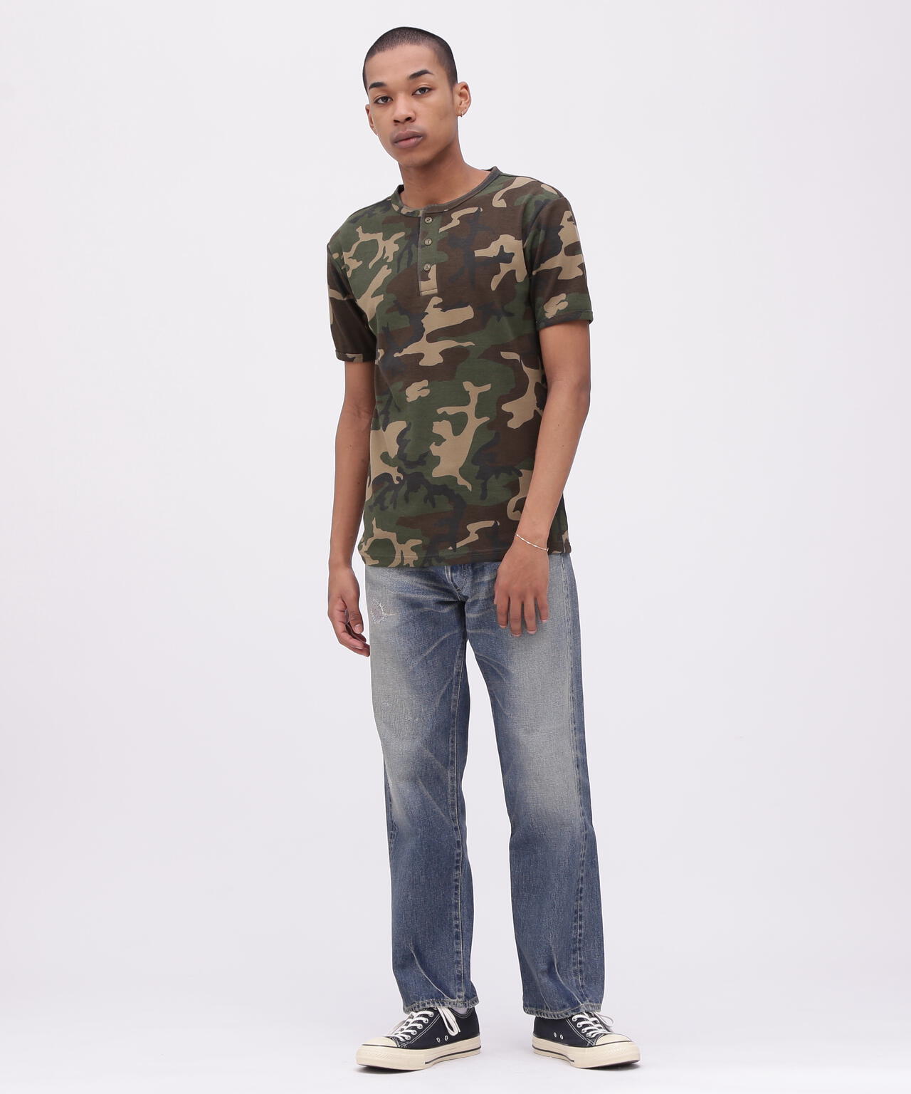 《DAILY/デイリー》RIB S/S HENLEY NECK T-SHIRT ”CAMOUFLAGE”
