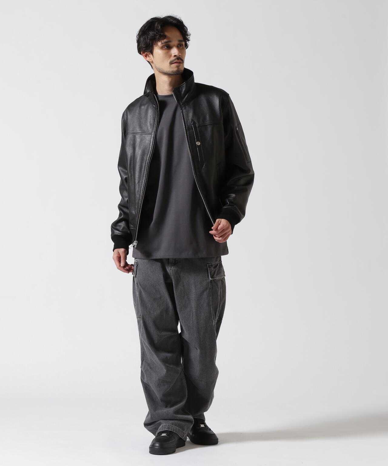 STAND LEATHER MA-1 MOD JACKET / スタンド レザー MA-1