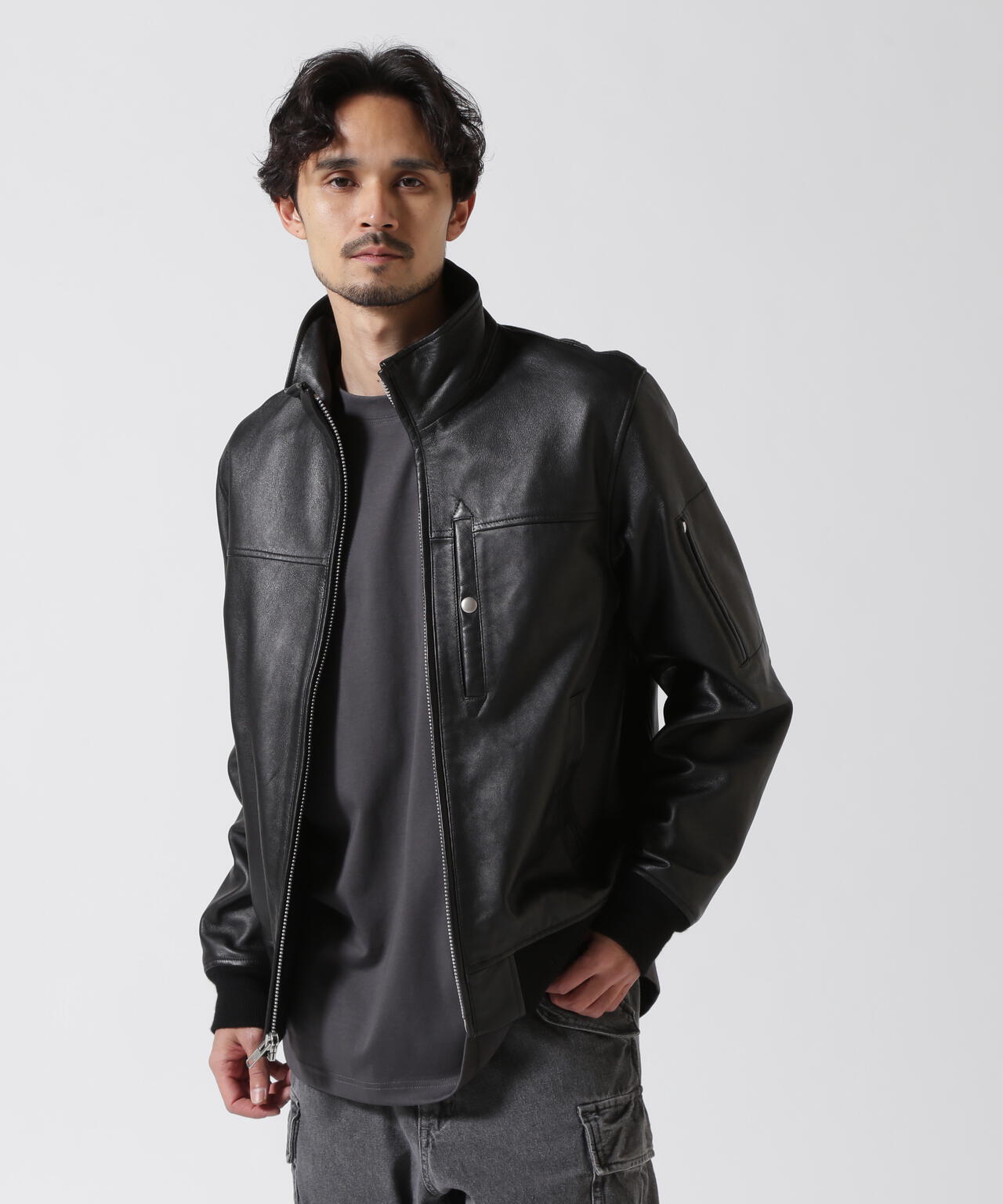 STAND LEATHER MA-1 MOD JACKET / スタンド レザー MA-1