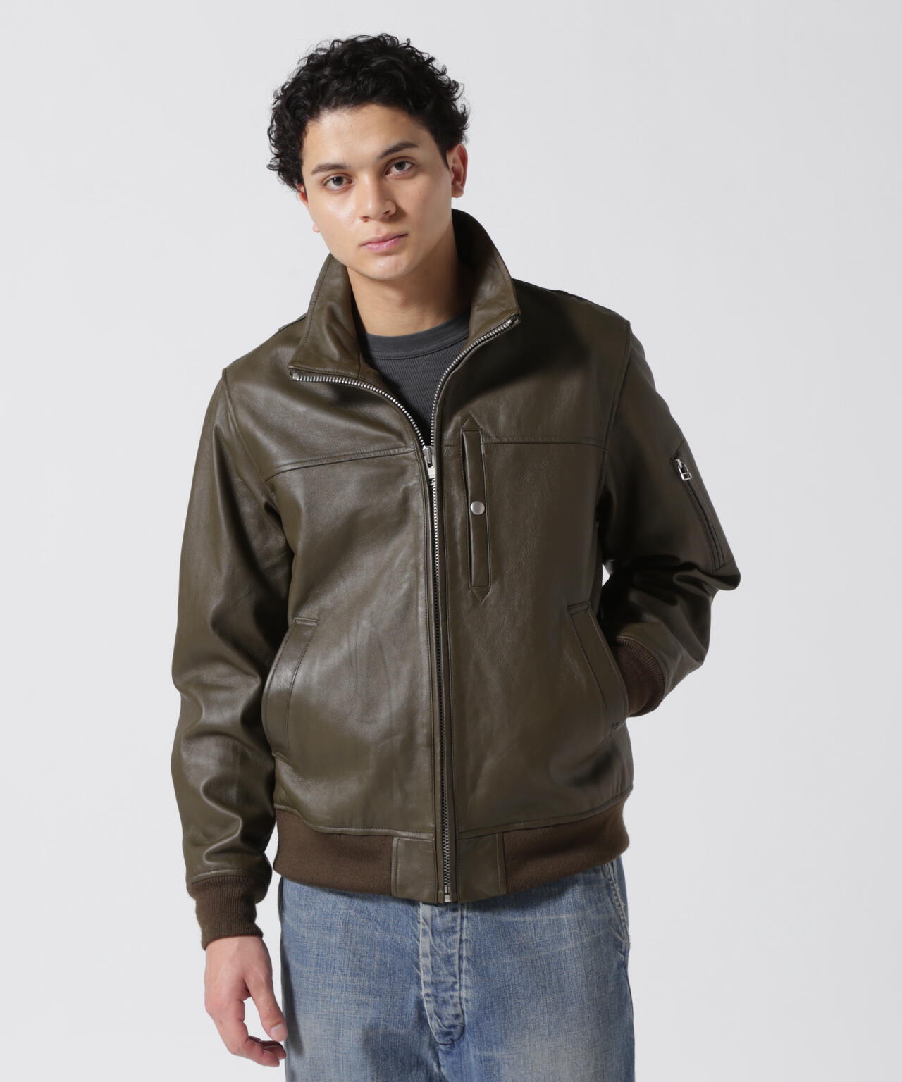 STAND LEATHER MA-1 MOD JACKET / スタンド レザー MA-1