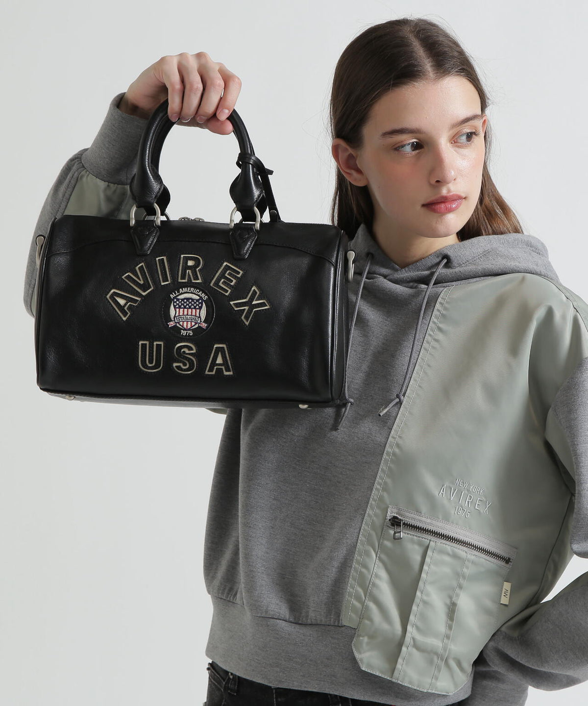 VARSITY LEATHER MINI DUFFLE BAG/バーシティーミニダッフルバッグ