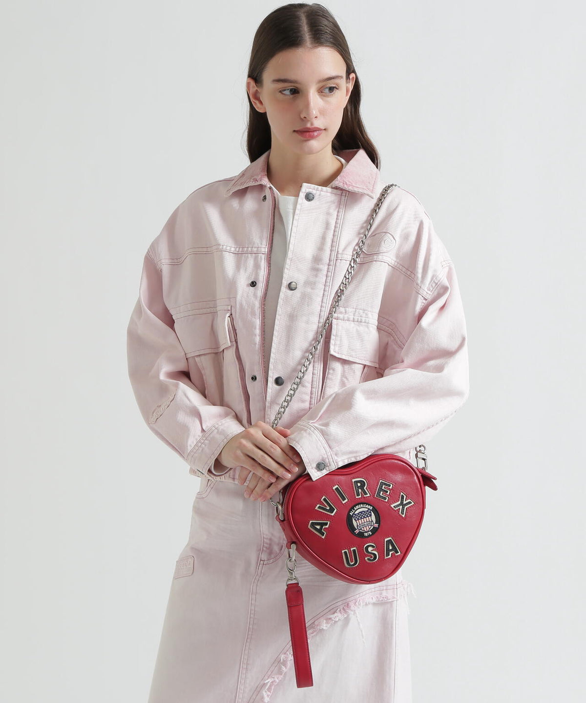 《直営店限定》VARSITY LEATHER HEART CHAIN BAG/バーシティーレザーハートチェーンバッグ