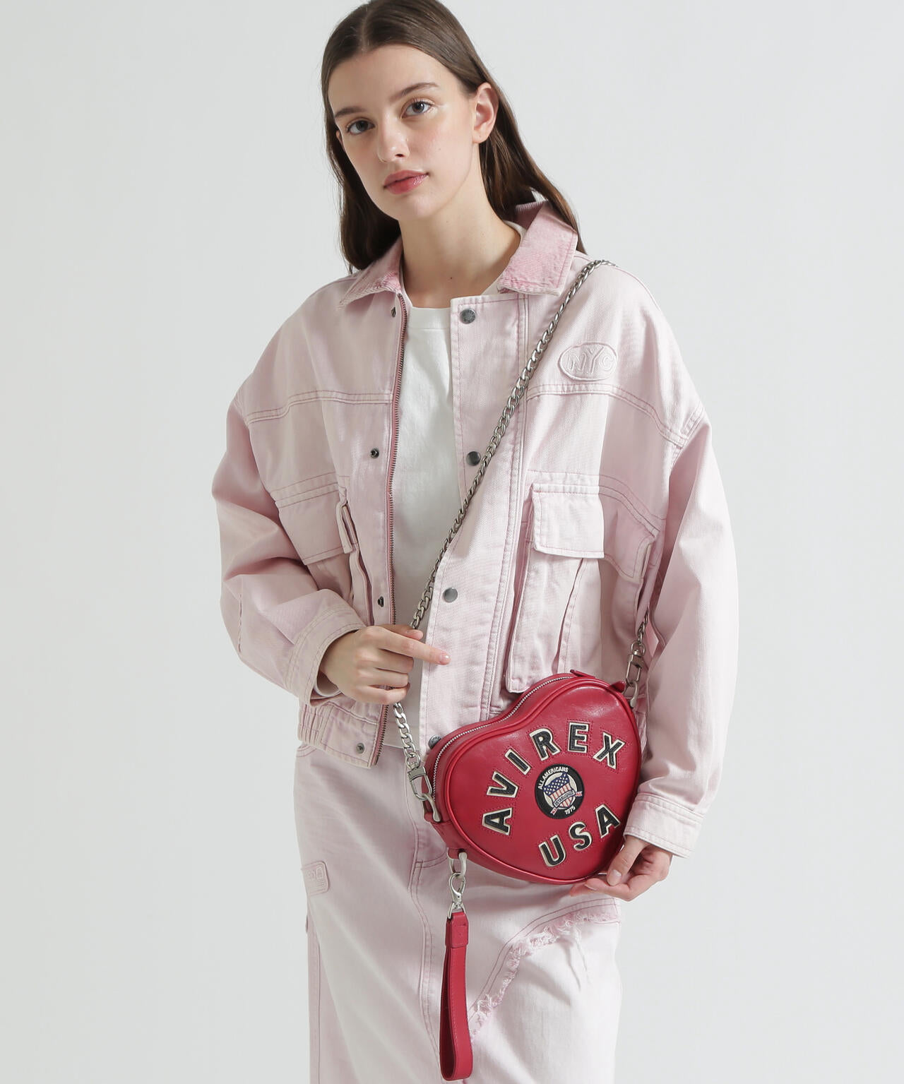 《直営店限定》VARSITY LEATHER HEART CHAIN BAG/バーシティーレザーハートチェーンバッグ