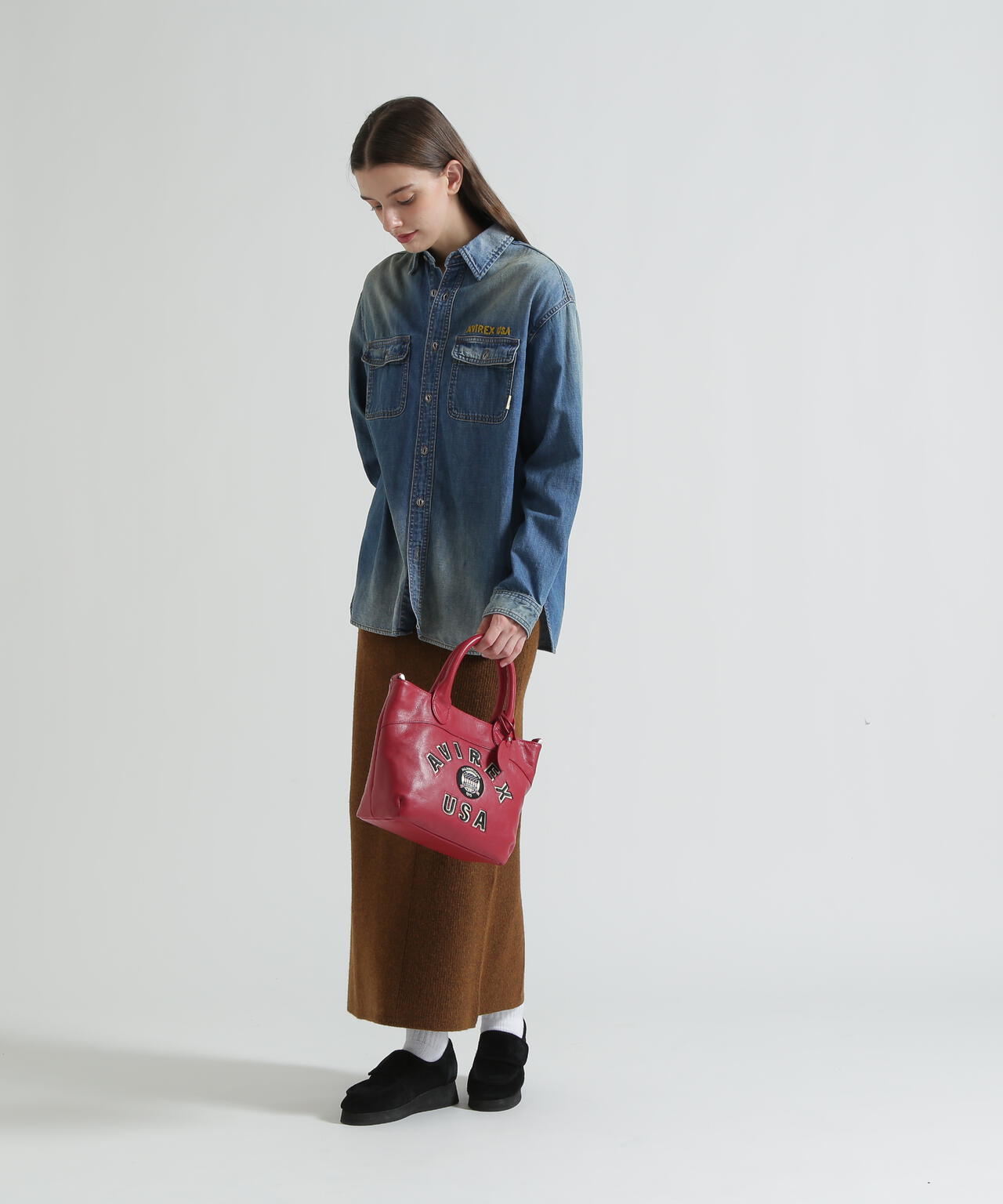 《直営店限定》VARSITY LEATHER MINI TOTE BAG / AVX5626