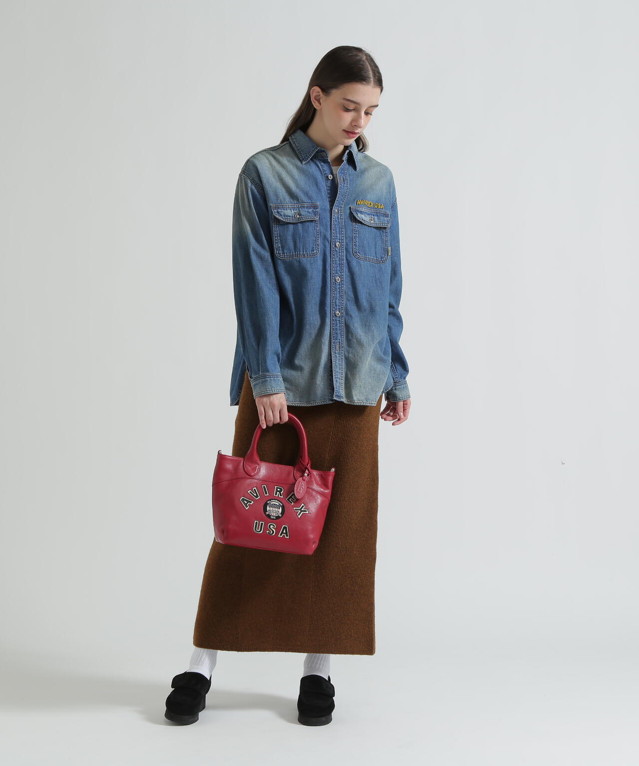 《直営店限定》VARSITY LEATHER MINI TOTE BAG / AVX5626