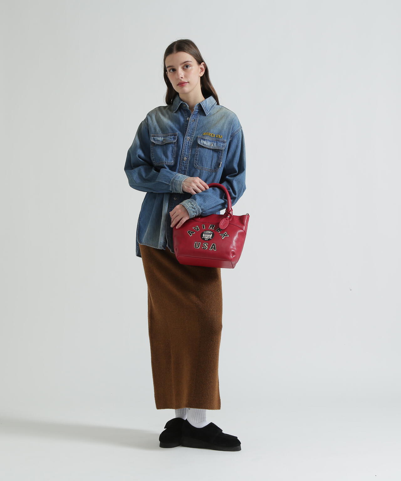 《直営店限定》VARSITY LEATHER MINI TOTE BAG / AVX5626