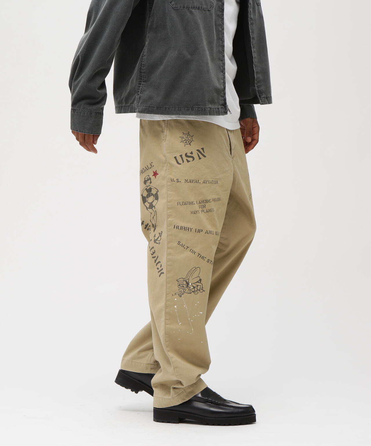 AGED LOOK STENCIL CHINO PANTS