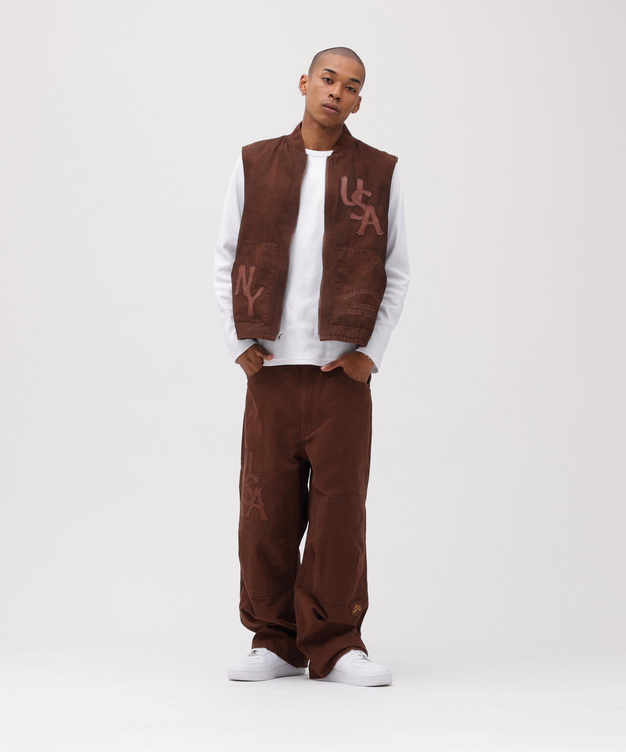 LEATHER PATCH DUCK DOUBLE KNEE PANTS