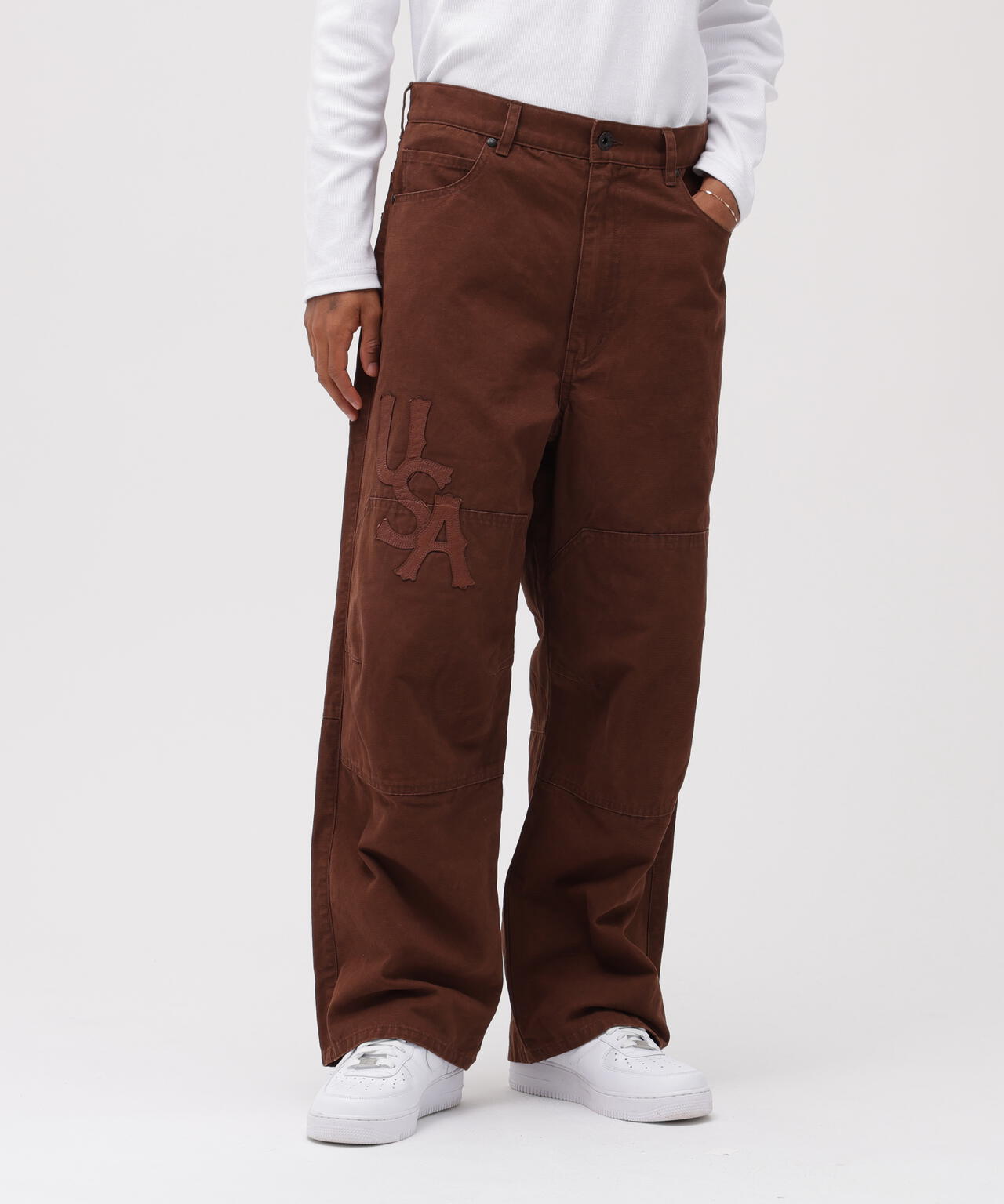 LEATHER PATCH DUCK DOUBLE KNEE PANTS