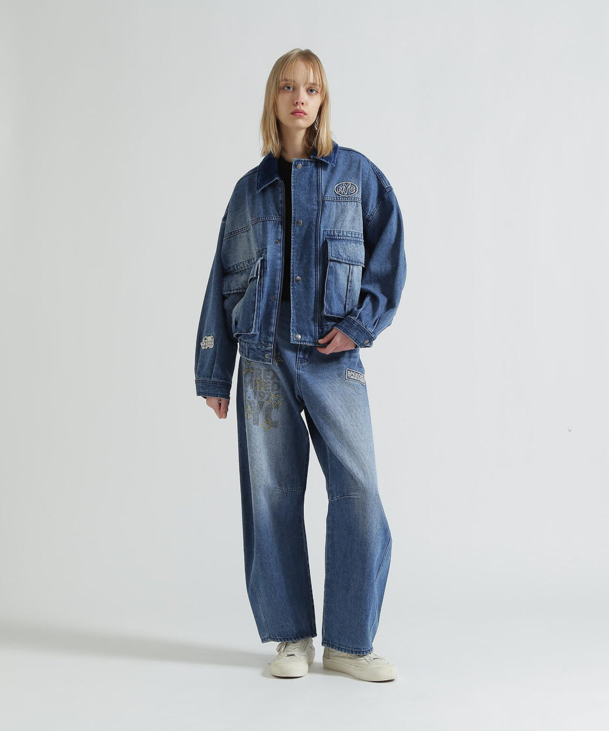 WAPPEN BARREL LEG DENIM PANTS
