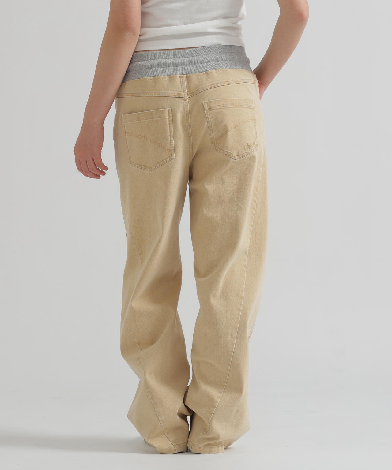 WAIST RIB COLOR BLOCKED DENIM PANTS