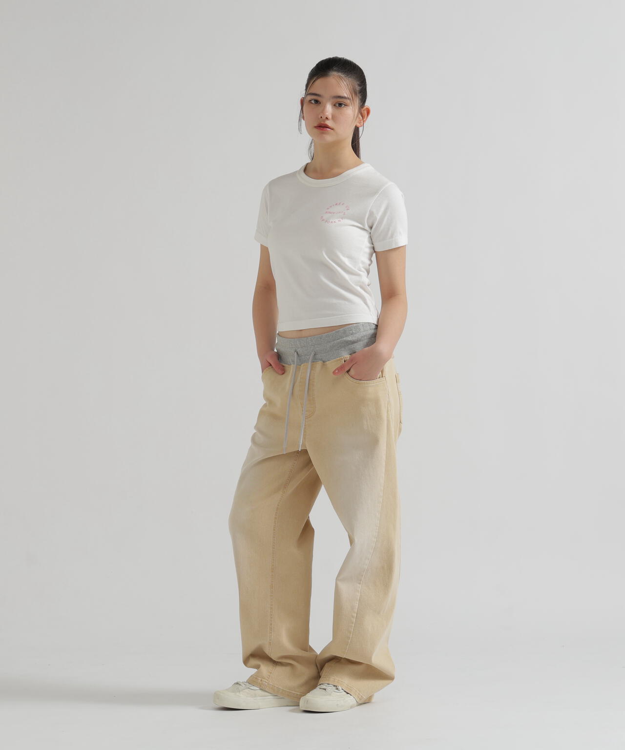 WAIST RIB COLOR BLOCKED DENIM PANTS
