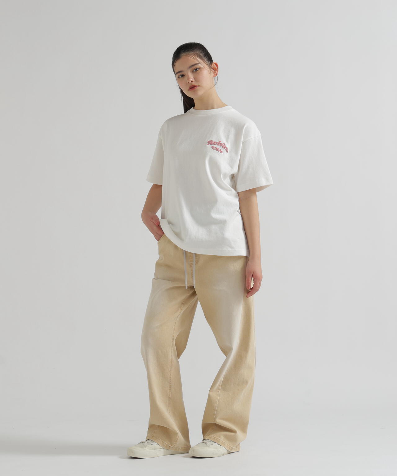 WAIST RIB COLOR BLOCKED DENIM PANTS