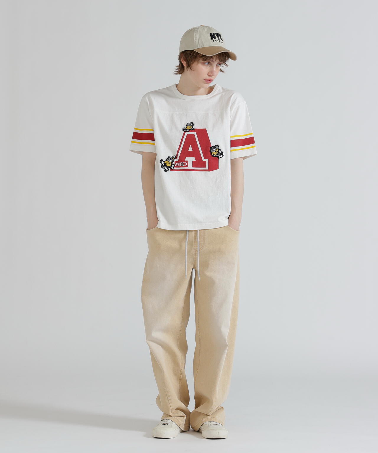 WAIST RIB COLOR BLOCKED DENIM PANTS