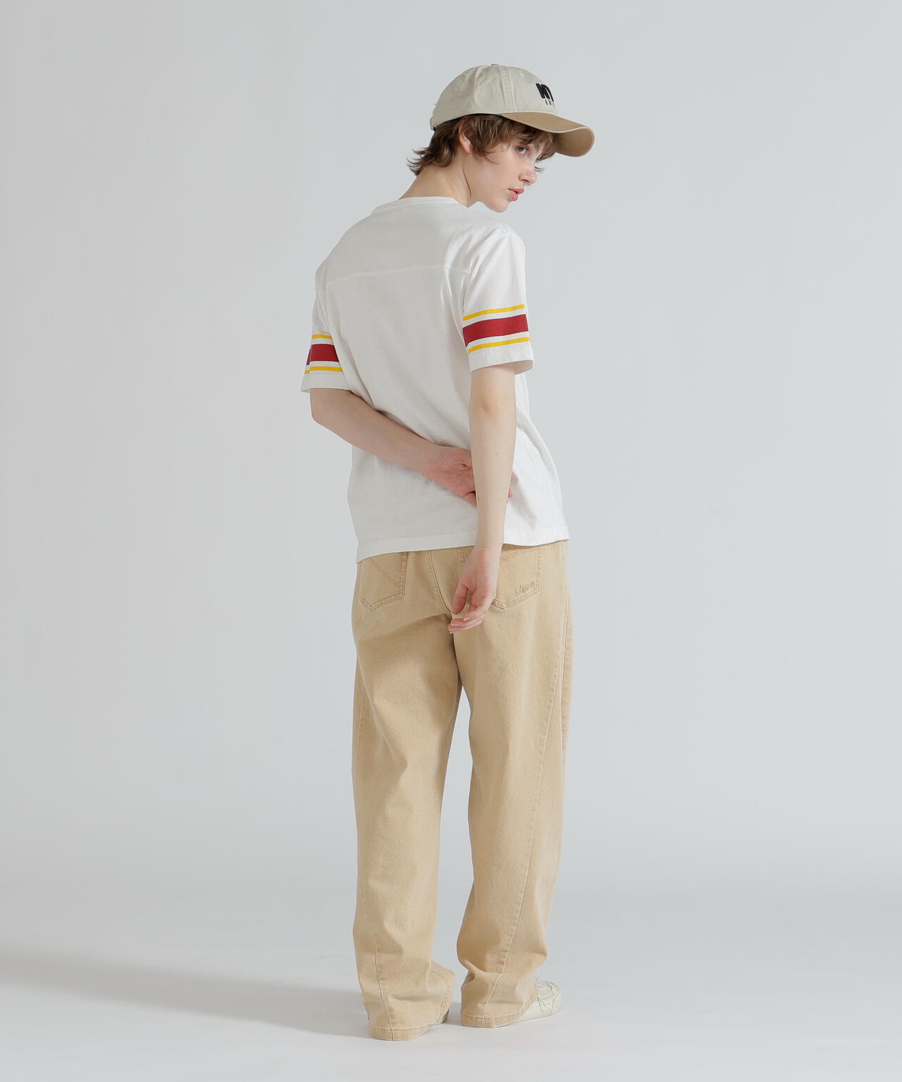 WAIST RIB COLOR BLOCKED DENIM PANTS