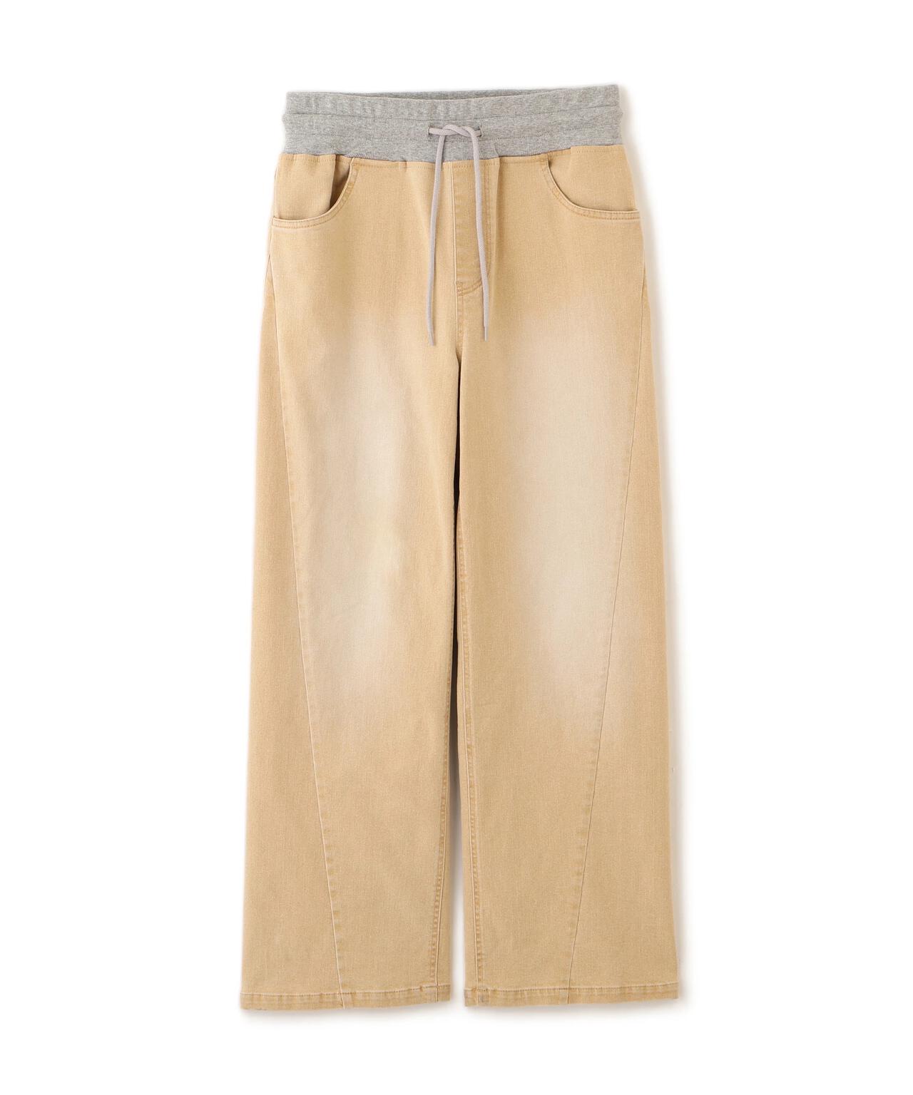 WAIST RIB COLOR BLOCKED DENIM PANTS