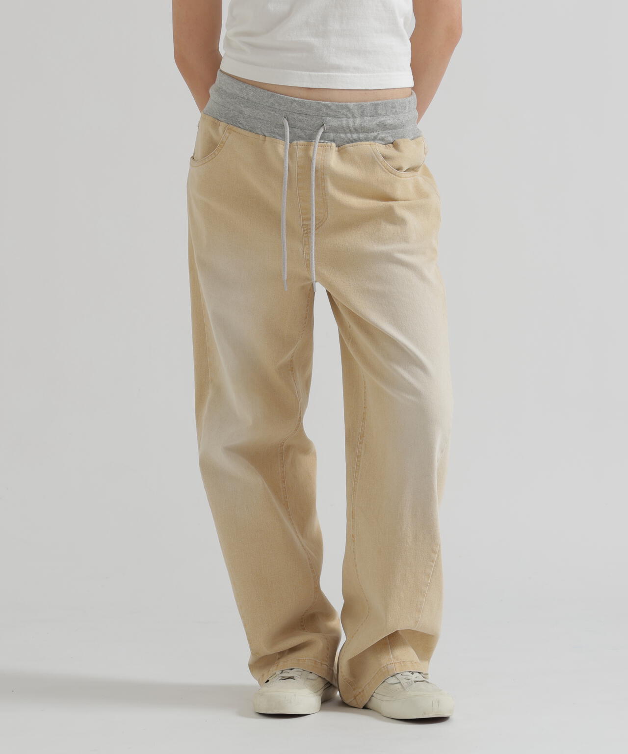 WAIST RIB COLOR BLOCKED DENIM PANTS