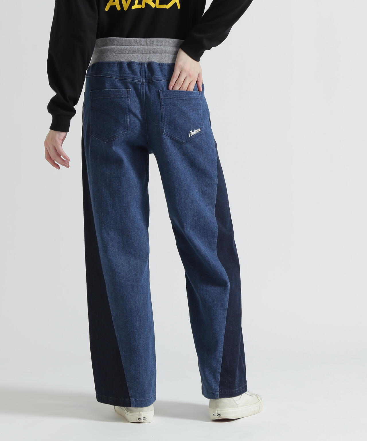 WAIST RIB COLOR BLOCKED DENIM PANTS