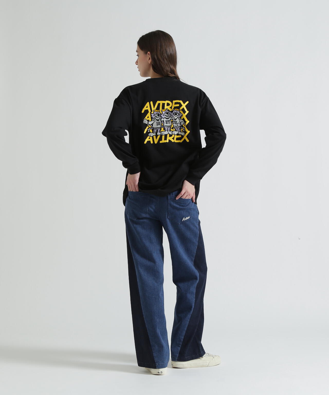 WAIST RIB COLOR BLOCKED DENIM PANTS