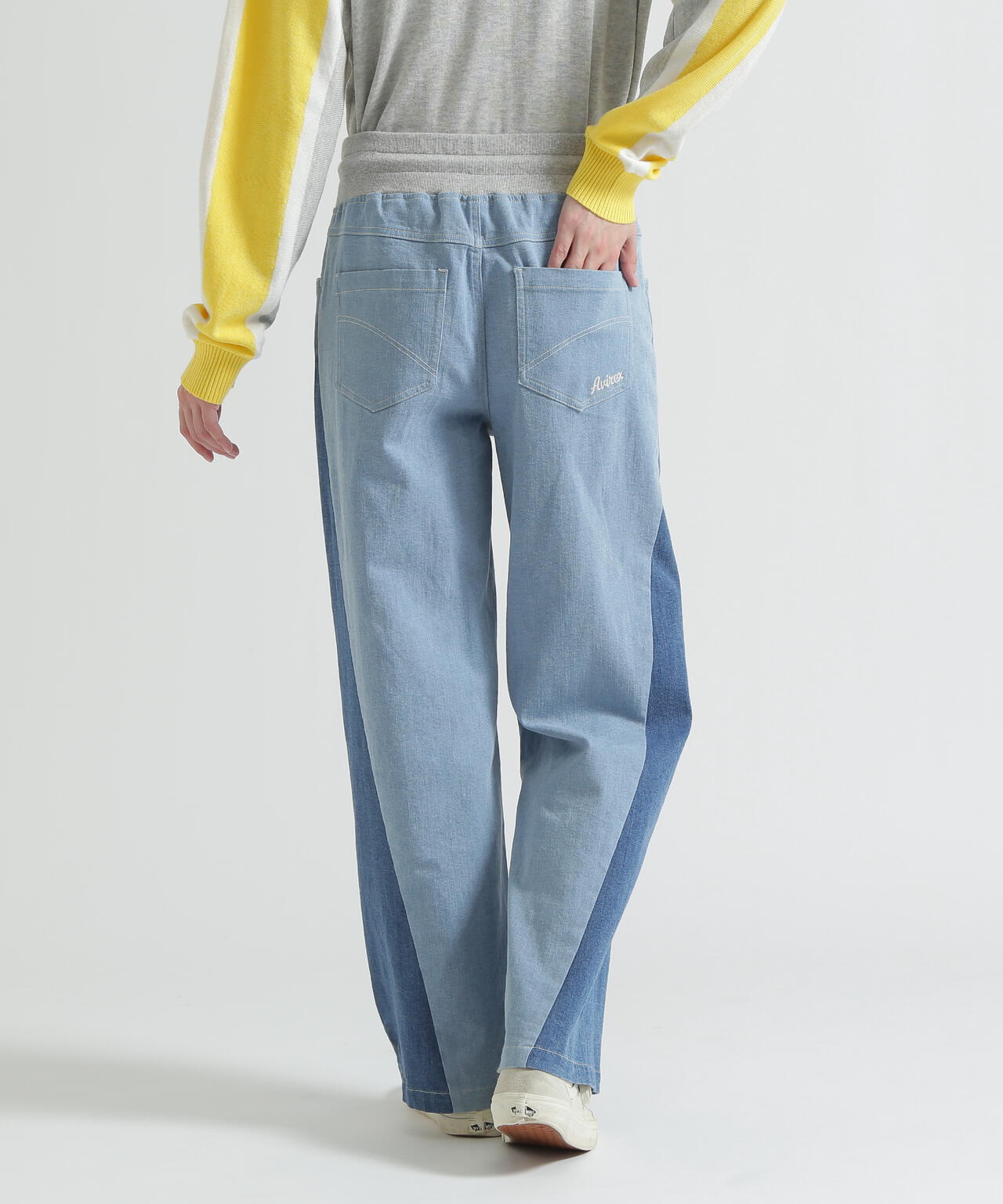 WAIST RIB COLOR BLOCKED DENIM PANTS