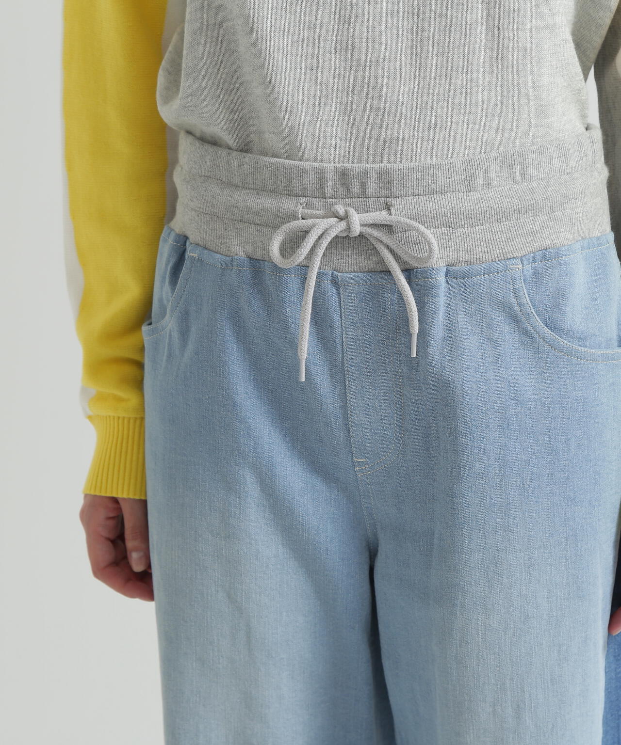 WAIST RIB COLOR BLOCKED DENIM PANTS