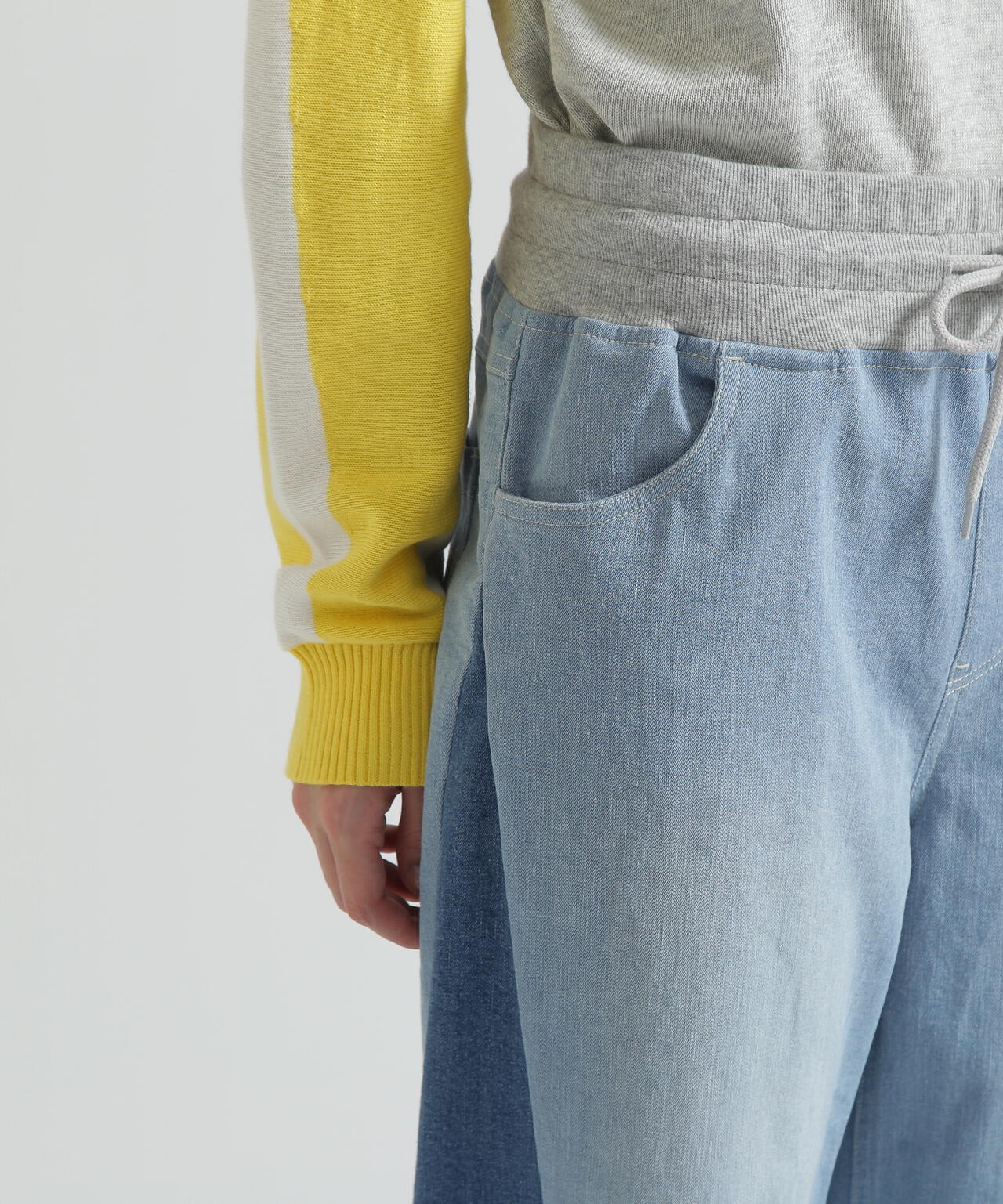 WAIST RIB COLOR BLOCKED DENIM PANTS