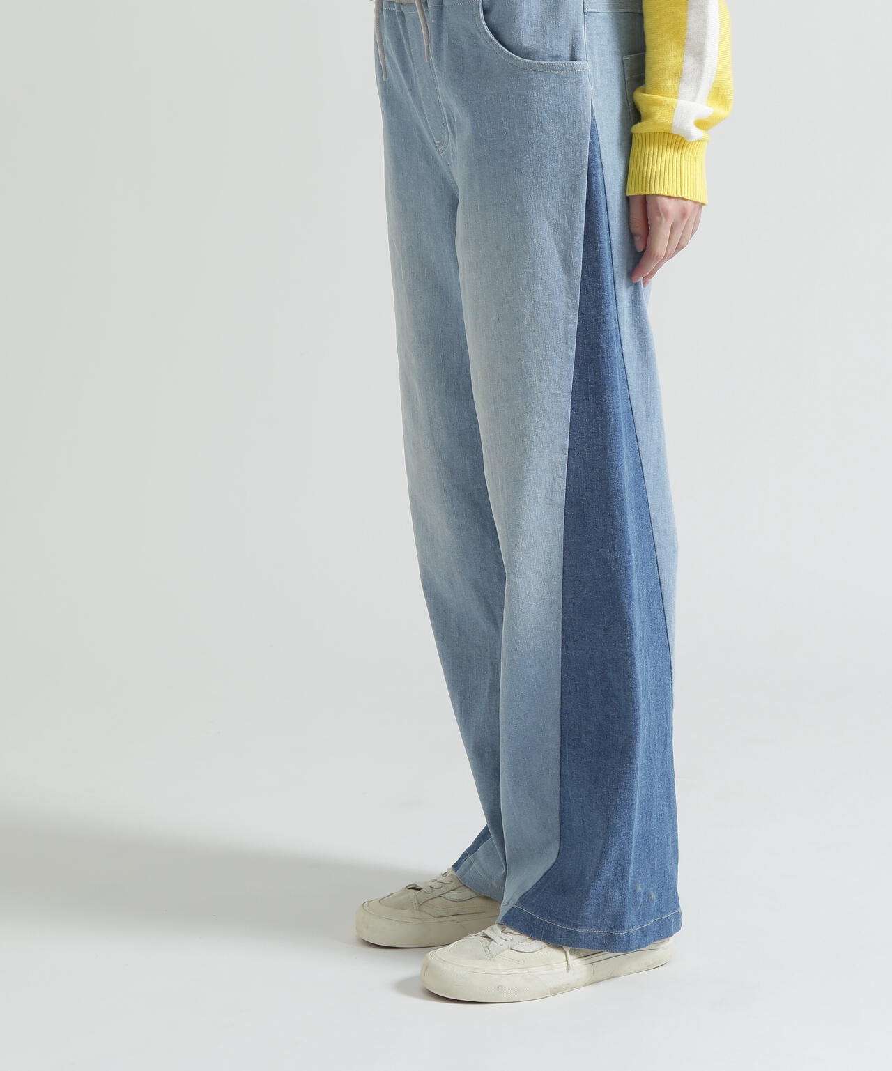 WAIST RIB COLOR BLOCKED DENIM PANTS