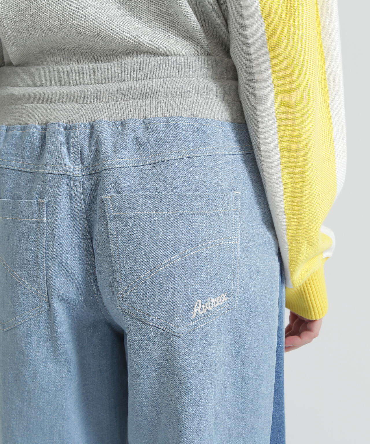 WAIST RIB COLOR BLOCKED DENIM PANTS