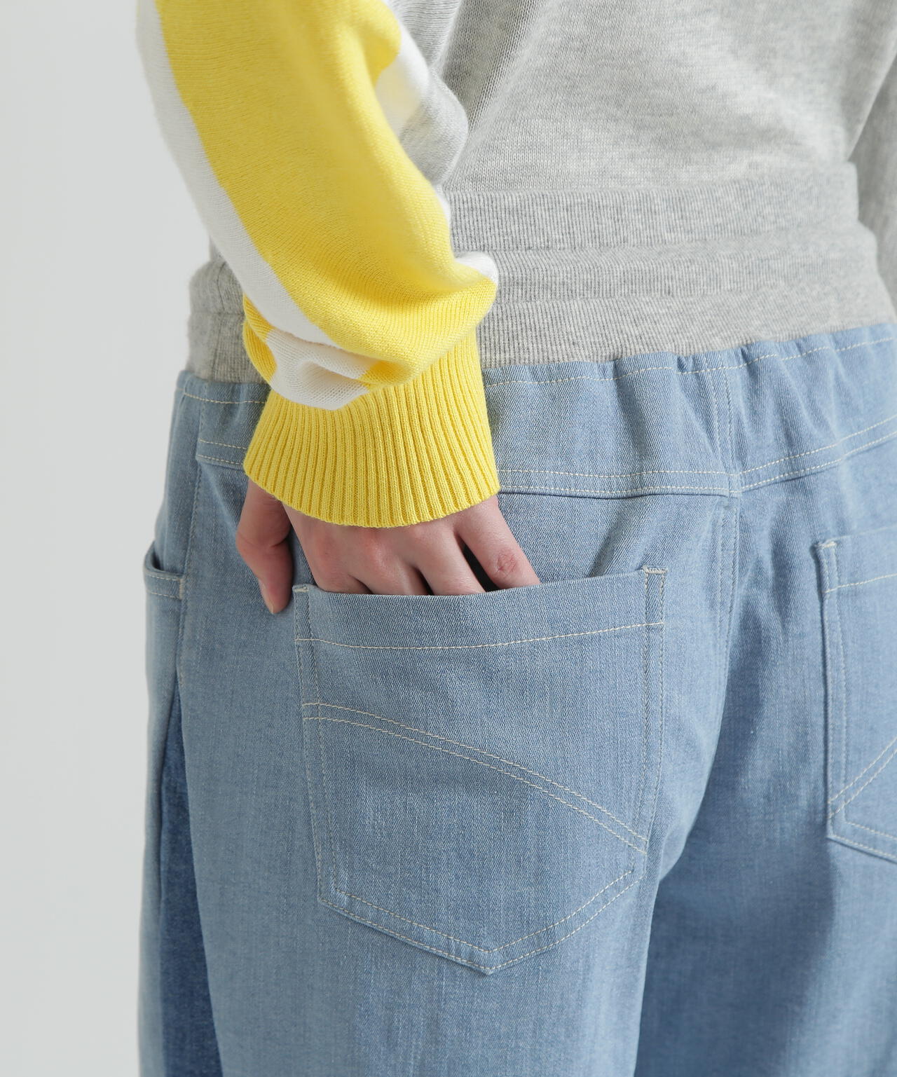 WAIST RIB COLOR BLOCKED DENIM PANTS