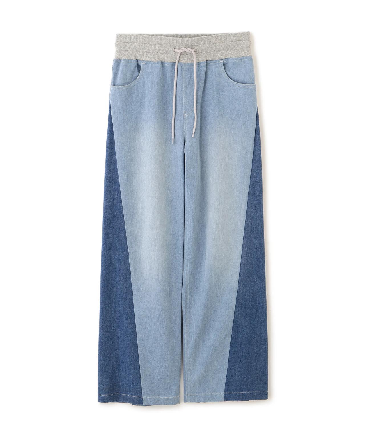 WAIST RIB COLOR BLOCKED DENIM PANTS