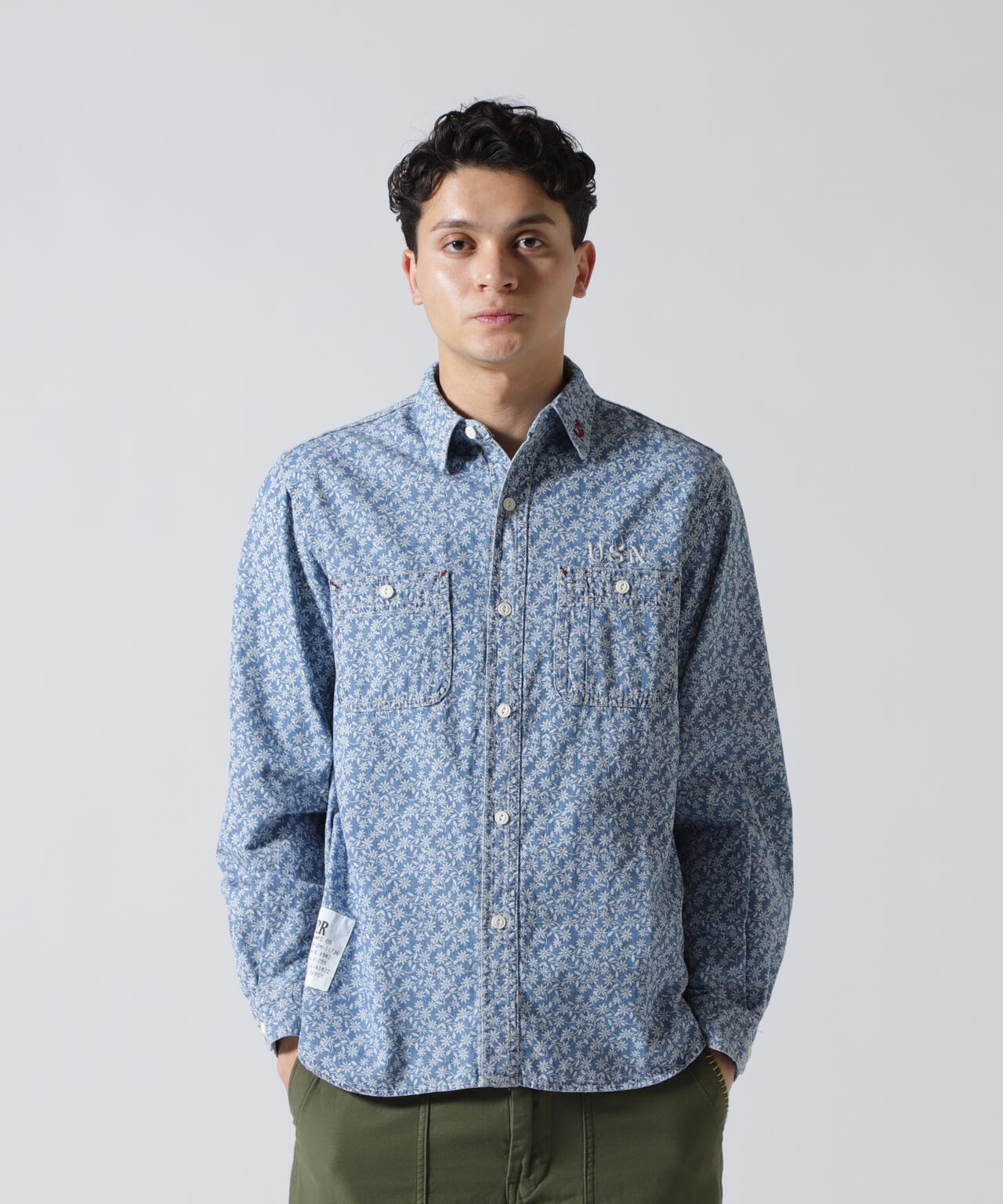 FLORAL PATTERN DENIM WORK L/S SHIRT