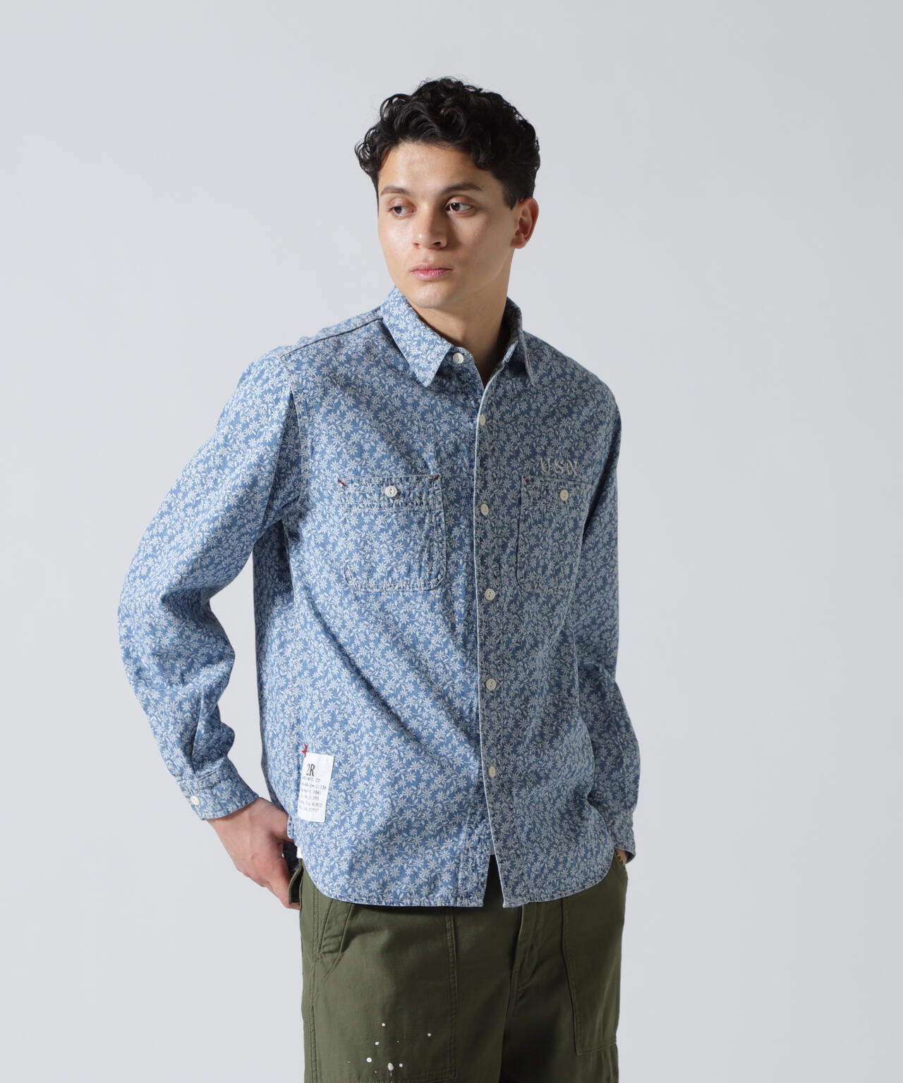 FLORAL PATTERN DENIM WORK L/S SHIRT