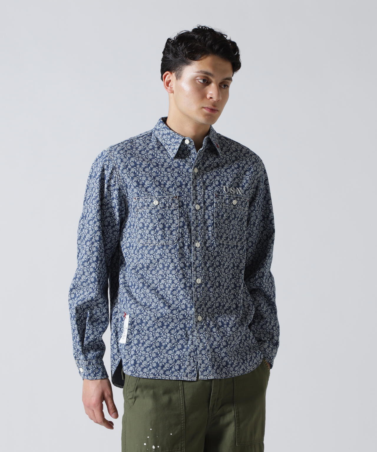 FLORAL PATTERN DENIM WORK L/S SHIRT