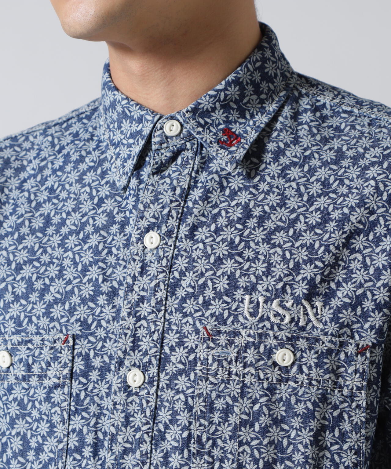 FLORAL PATTERN DENIM WORK L/S SHIRT