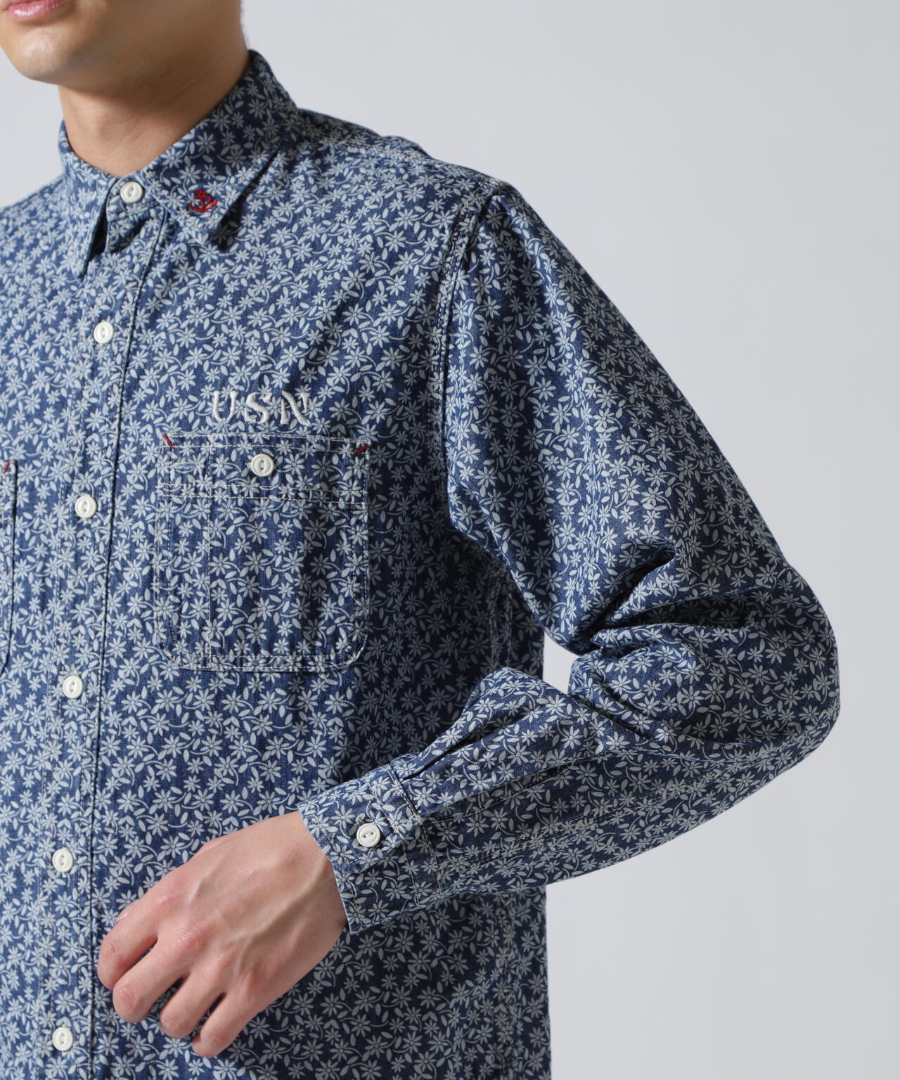 FLORAL PATTERN DENIM WORK L/S SHIRT