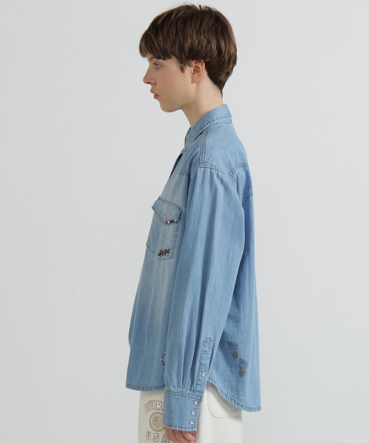 《WOMAN》DENIM SHIRT WITH GRAFFITI PRINT