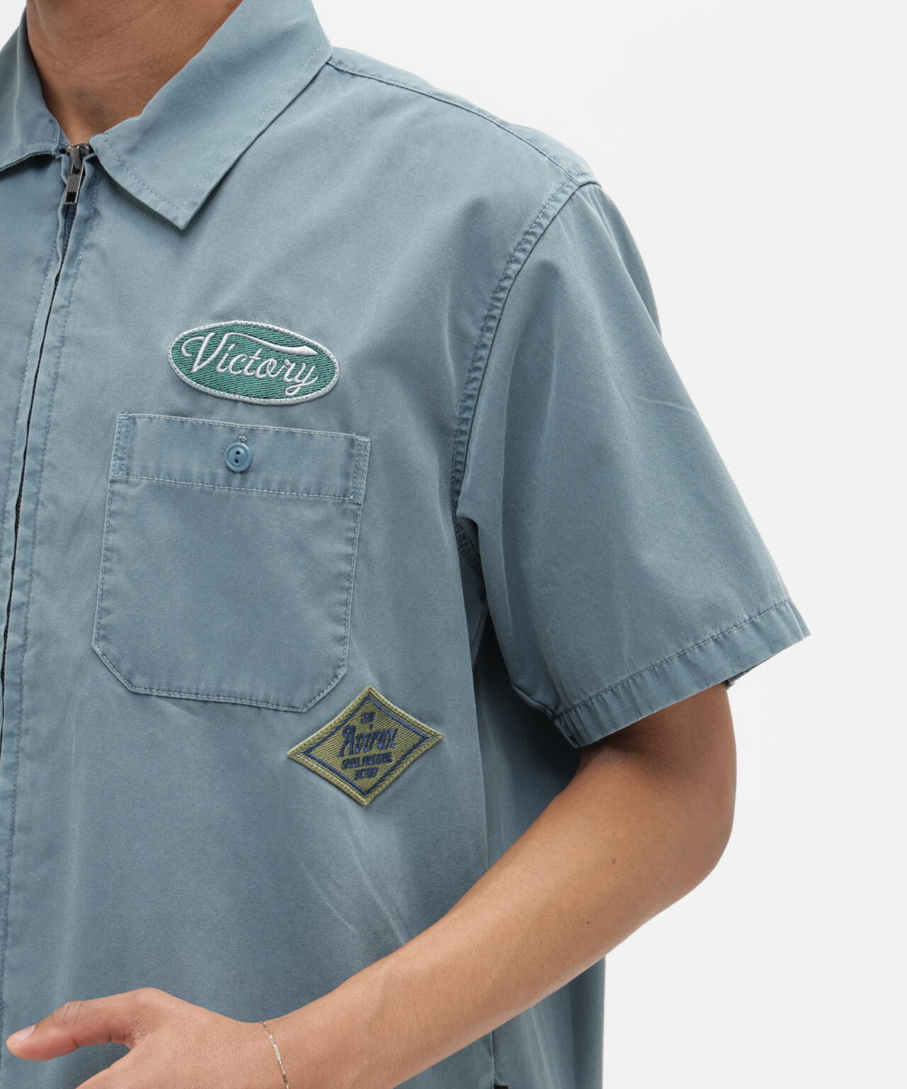 《A.A.R.C》FADED PATCHED S/S ZIP WORK SHIRT