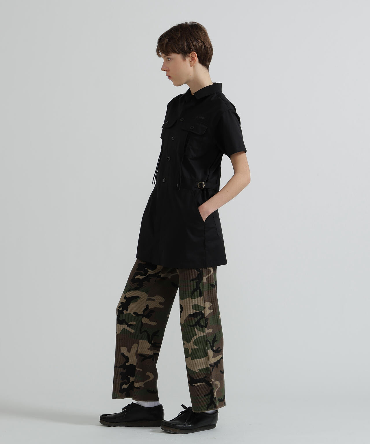SHORT-SLEEVE MILITARY MINI SHIRT DRESS