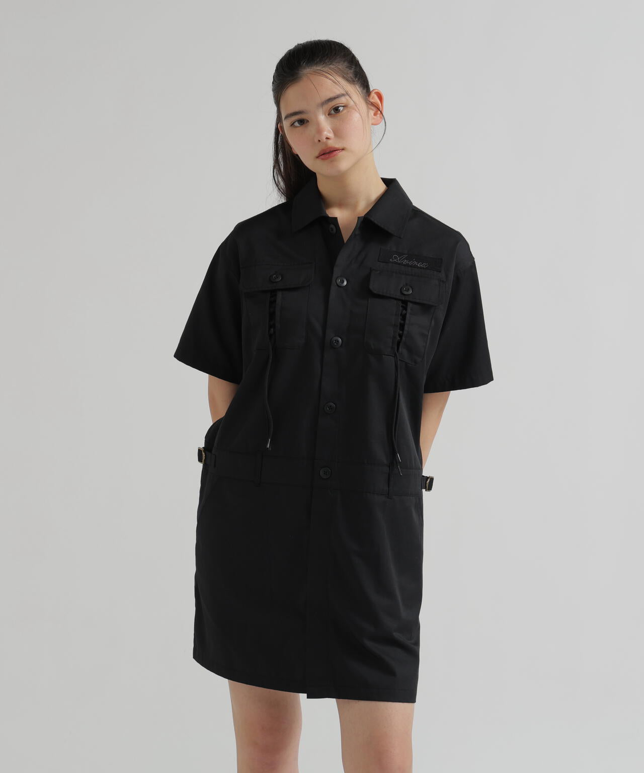 SHORT-SLEEVE MILITARY MINI SHIRT DRESS