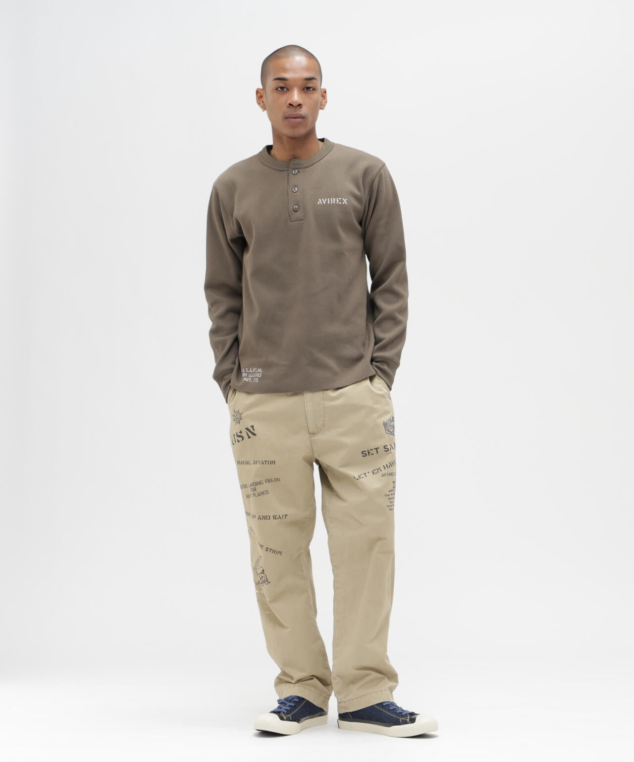 《WEB&DEPOT限定》STENCIL HONEYCOMB HENLEY NECK L/S T-SHIRT
