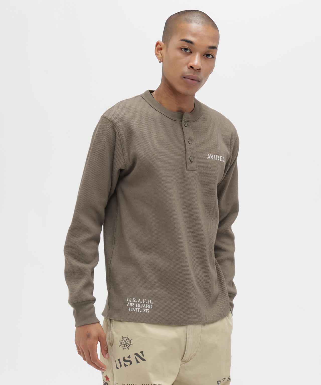 《WEB&DEPOT限定》STENCIL HONEYCOMB HENLEY NECK L/S T-SHIRT