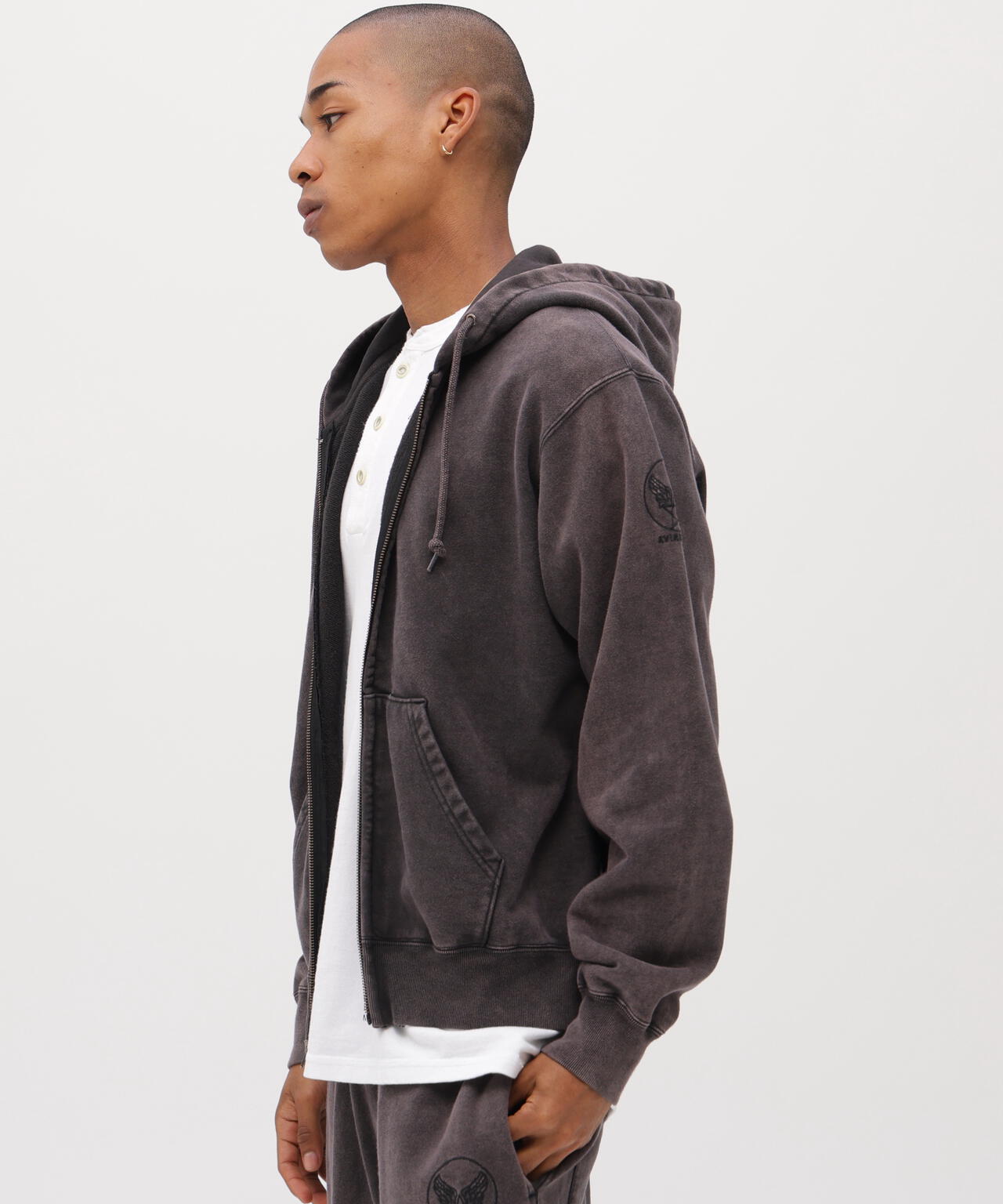 ACID WASH ZIP UP HOODIE
