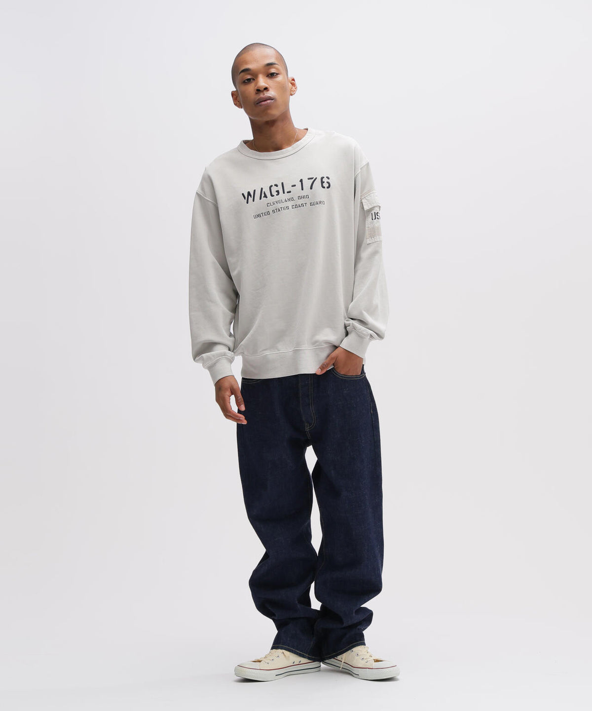 FADED MIL.POCKET CREWNECK SWEAT