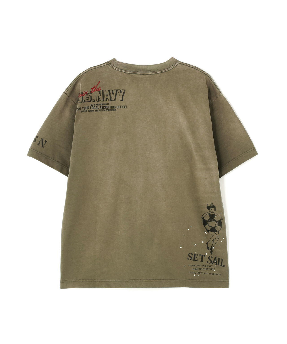 AGED-LOOK S/S NAVY STENCIL T-SHIRT