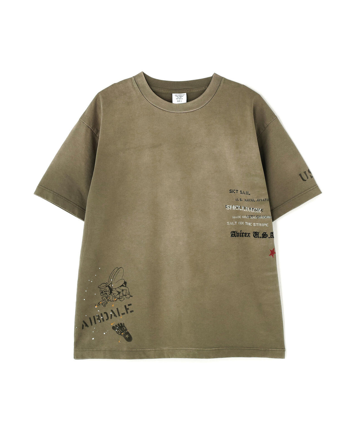 AGED-LOOK S/S NAVY STENCIL T-SHIRT